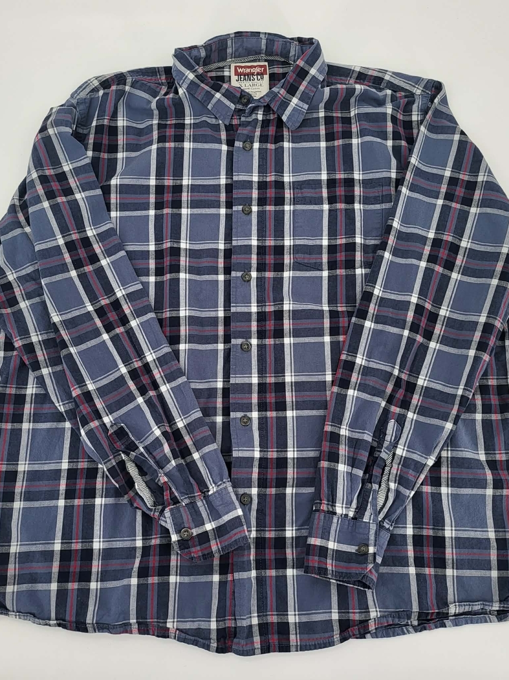 Wrangler Blue Plaid Long-Sleeve Button-Down Shirt